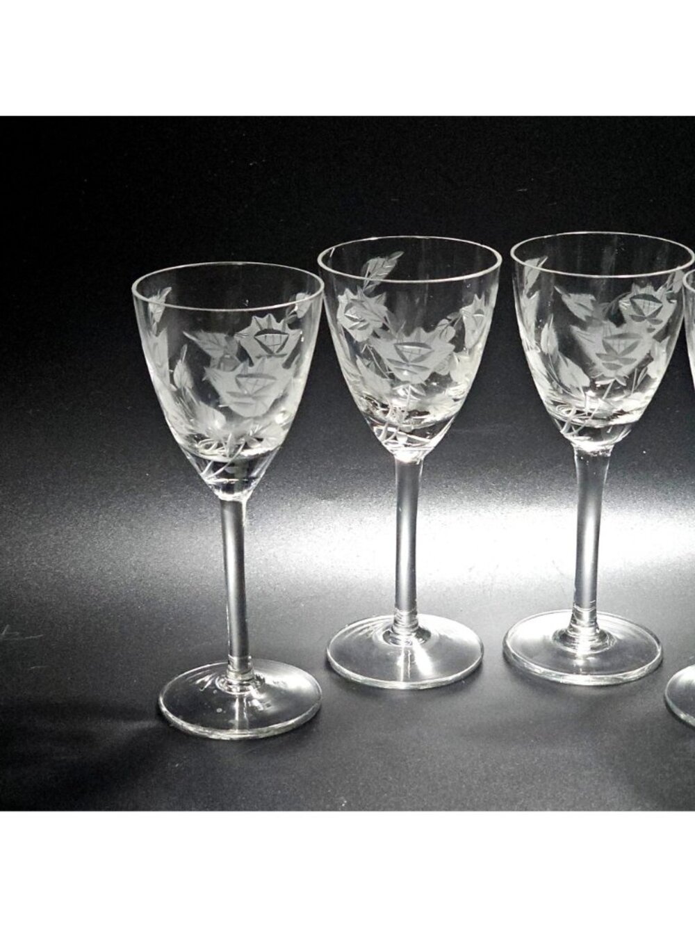 4 Toscany Frosted Floral Sherry Glasses 5.25" etched flower vintage decorative - Picture 2 of 7